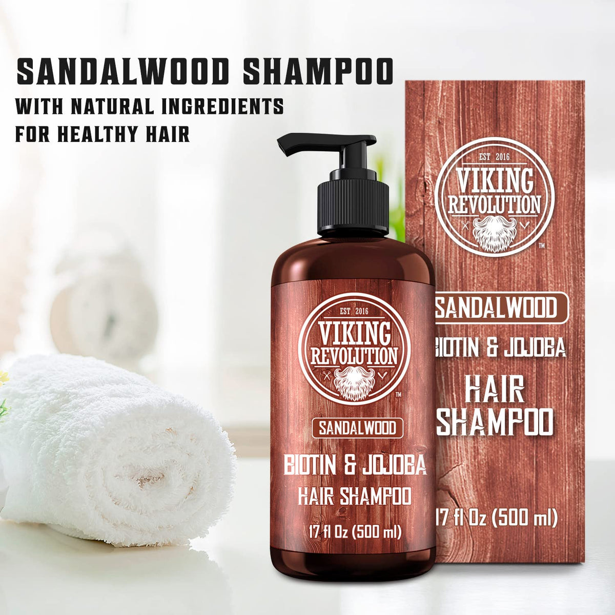 Viking Revolution shampoo in use under shower demonstrating clean rinsing