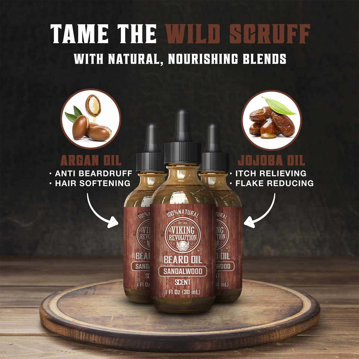 Viking Revolution oil texture on fingers highlighting fast absorption benefit