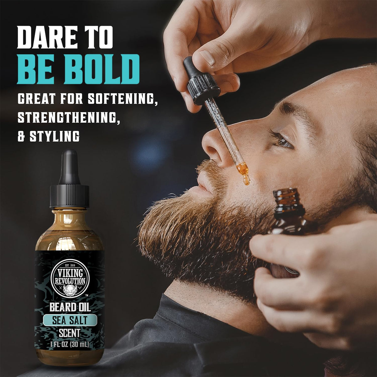 Viking Revolution dropper close-up dispensing precise beard oil drops