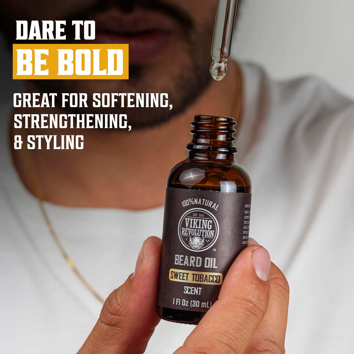 Viking Revolution oil texture on dropper highlighting smooth absorbency benefit
