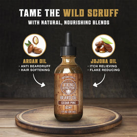 Viking Revolution oil in hand close-up showing smooth texture and quick absorption benefit