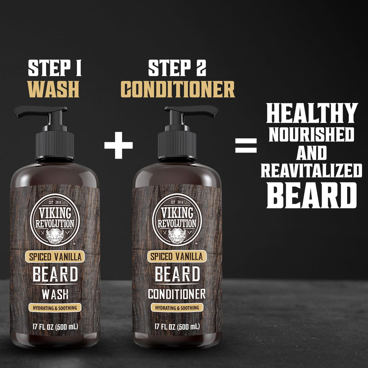 Viking Revolution in-shower usage showing application to wet beard for correct rinse-out conditioning routine
