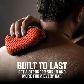 Viking Revolution soap bag with bar inside demonstrating reduced waste and richer lather