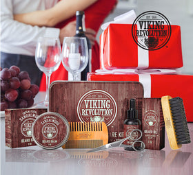 Viking Revolution wooden double-sided comb displayed to detangle and align beard hair