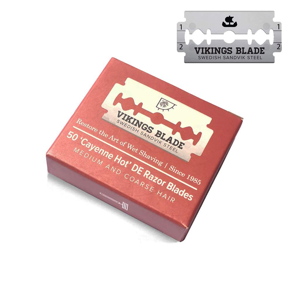 Vikings Blade front packaging showing 50-count blades and clear branding for lasting supply