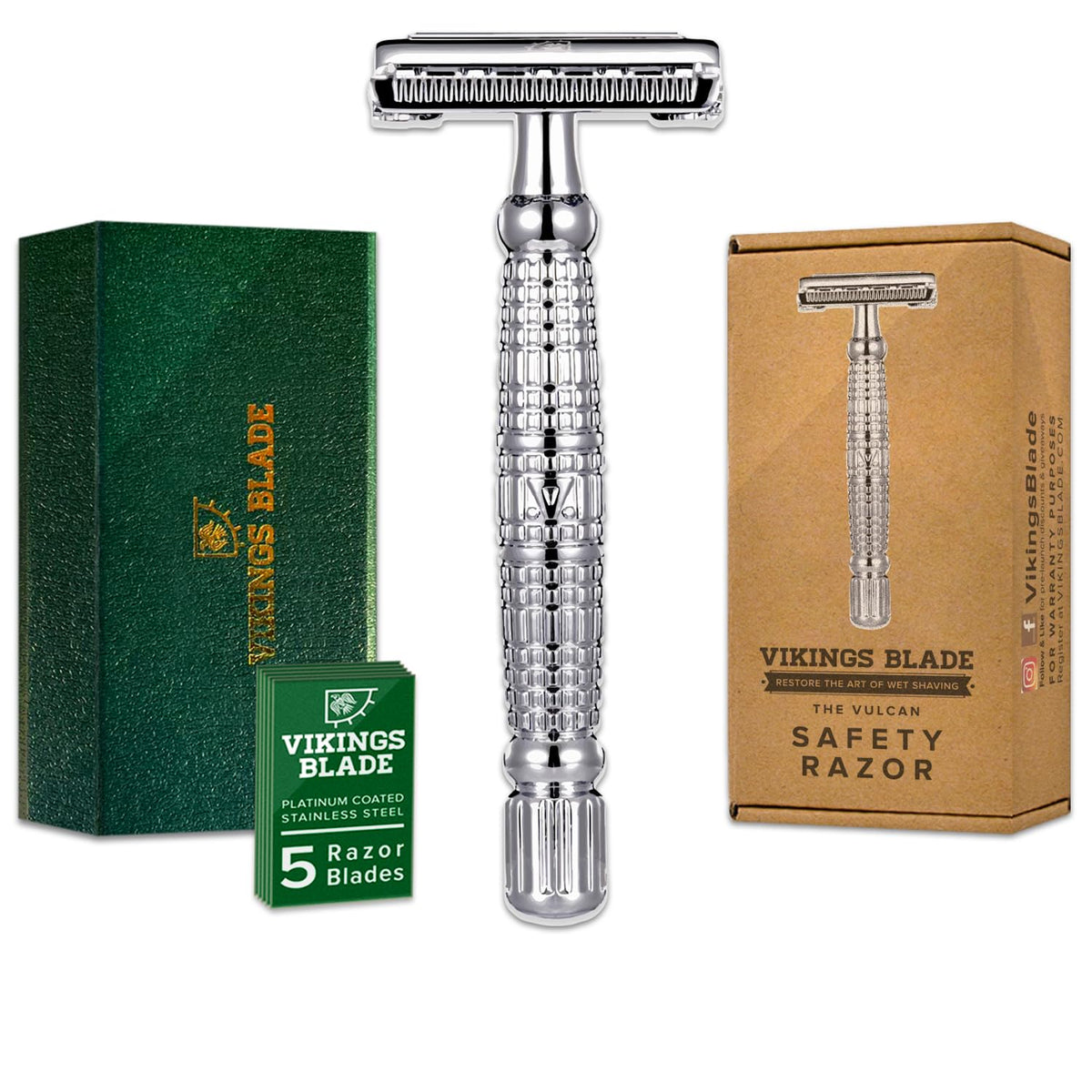 VIKINGS BLADE Vulcan front view showing polished metal finish and precise head for smooth shaves