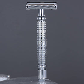 VIKINGS BLADE Vulcan on bathroom counter styled with shaving cream for refined routine