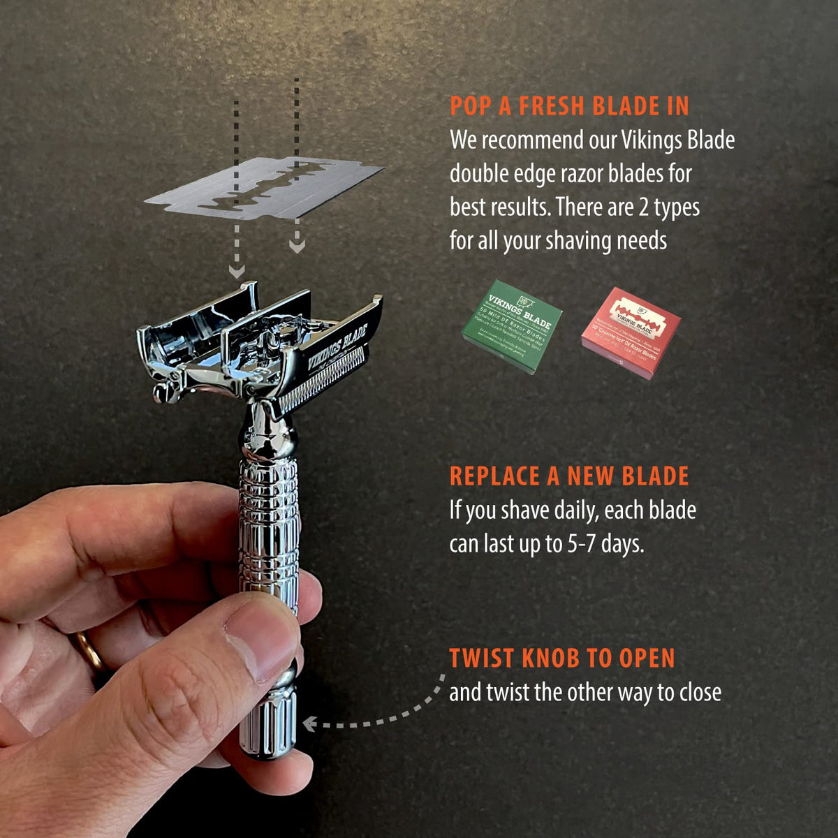 VIKINGS BLADE platinum-coated blade edge detail for smooth shaving