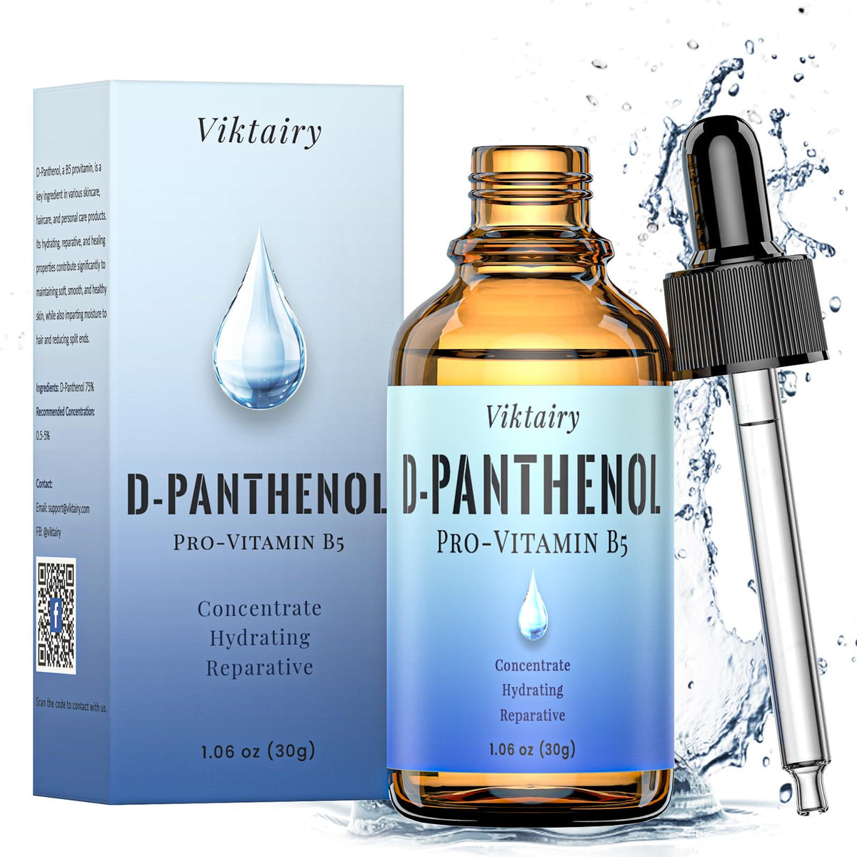 Viktairy D‑Panthenol front packaging showing label and bottle for clear identification and use.