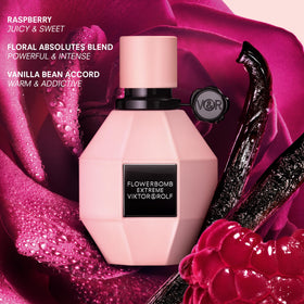 Viktor&Rolf close-up of Flowerbomb bottles highlighting textured glass and cap