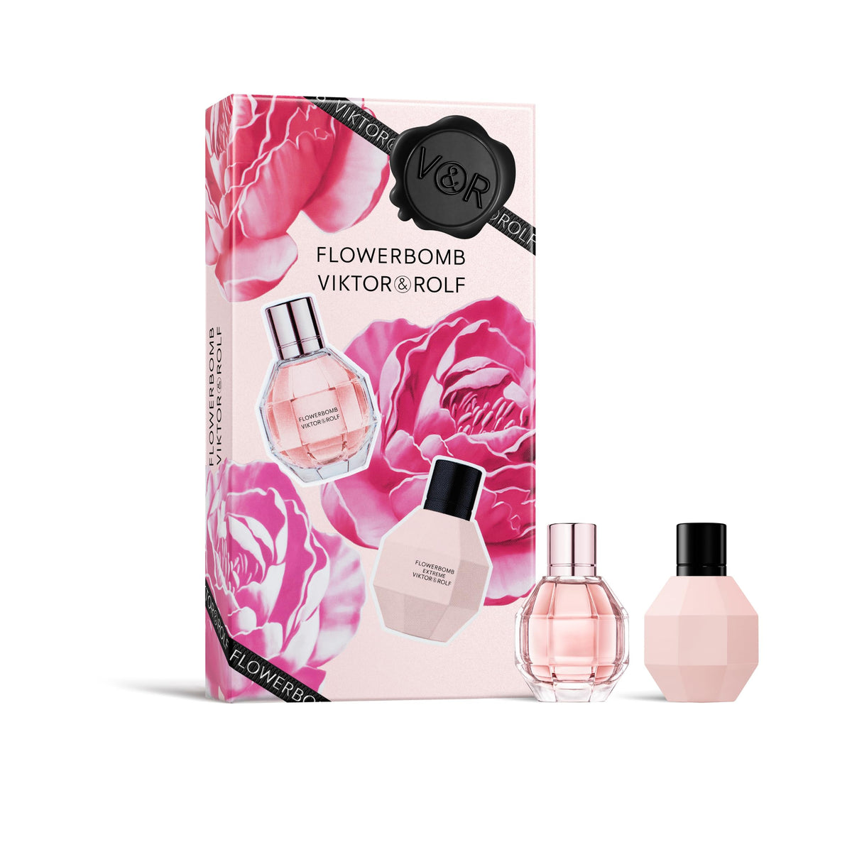 Viktor&Rolf front packaging of Flowerbomb discovery set showing both travel sprays