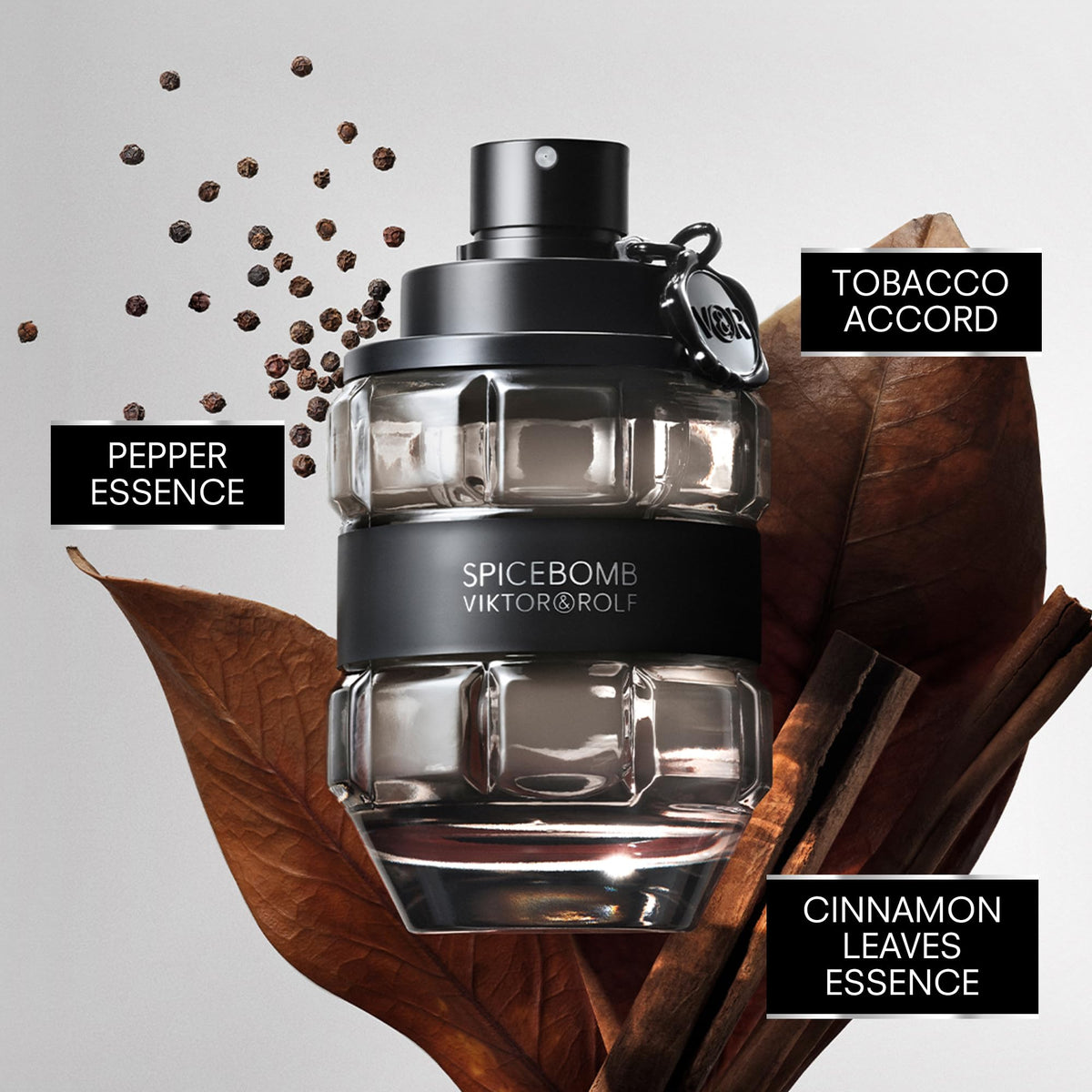 Viktor&Rolf Spicebomb close-up of bottle cap and texture highlighting premium finish