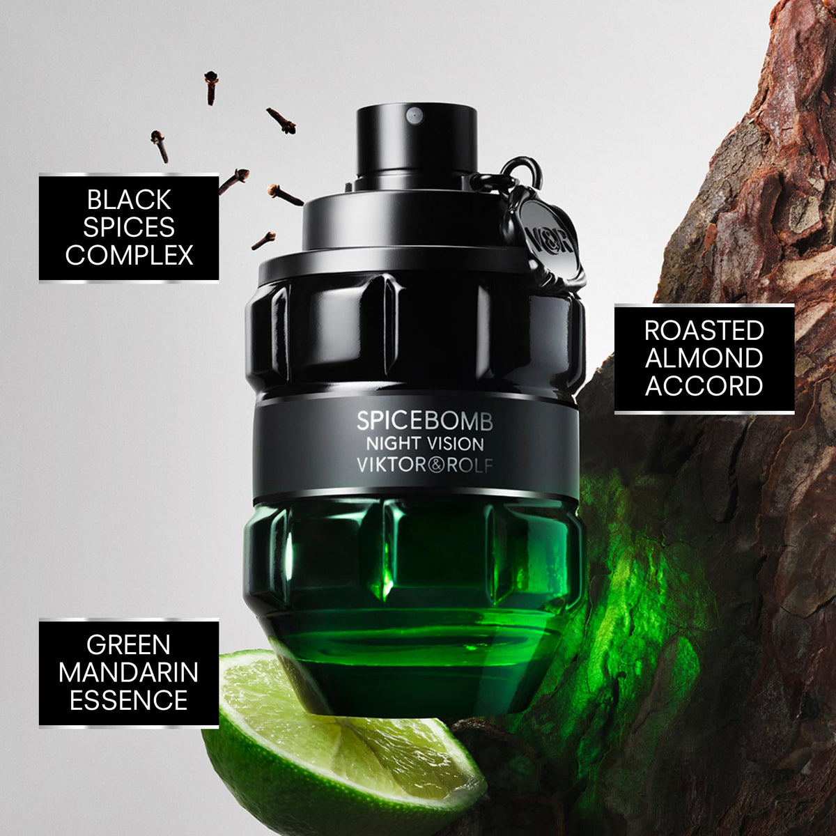 Viktor&Rolf Spicebomb Nightvision label close-up highlighting notes and premium finish