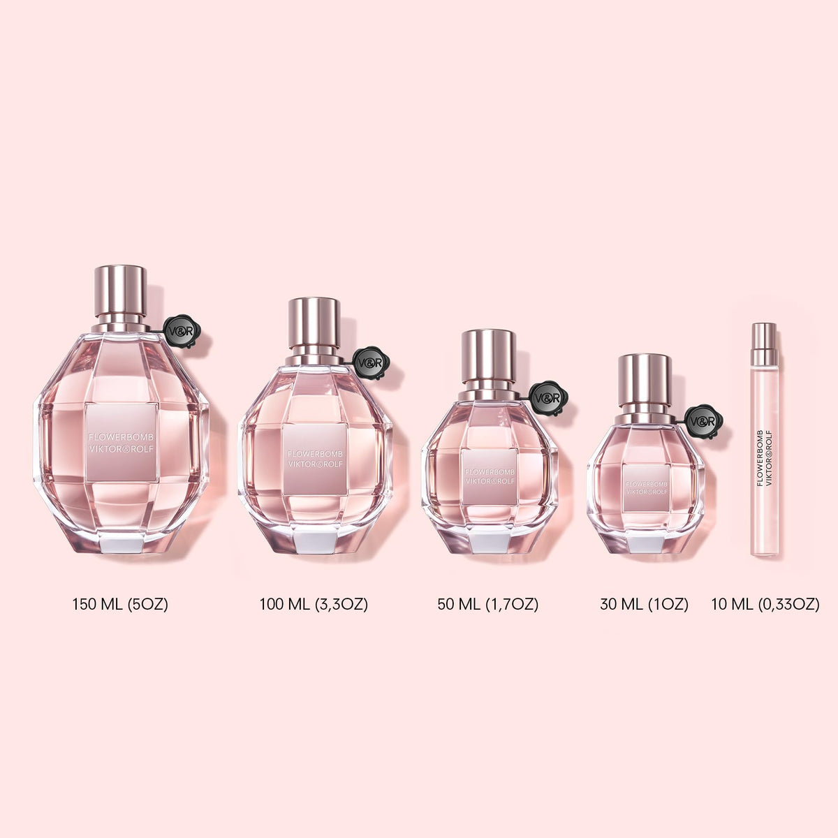 Viktor&Rolf Flowerbomb ingredient notes display showing jasmine, rose, patchouli benefits