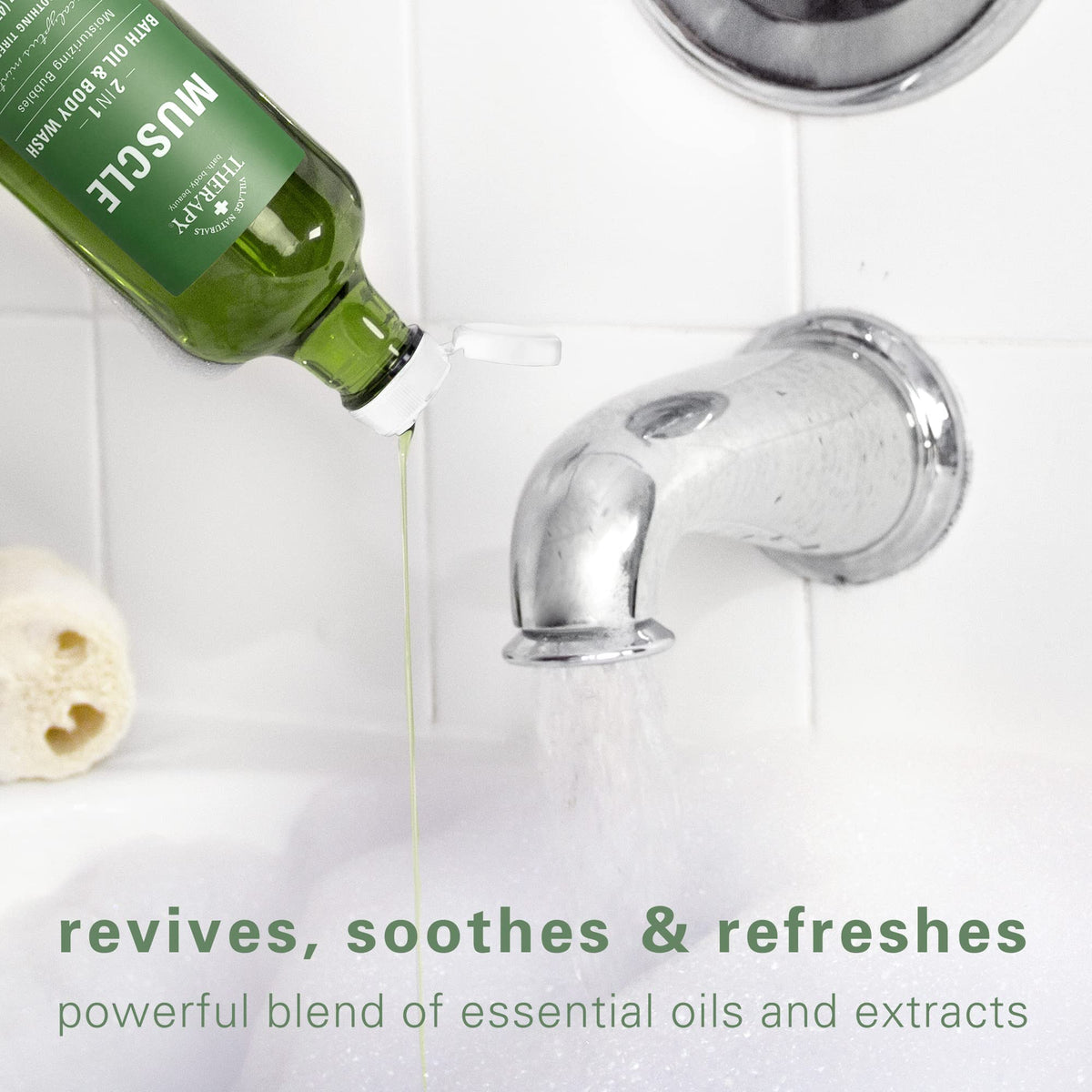 Village Naturals Therapy label close-up highlighting eucalyptus, spearmint, and menthol ingredients