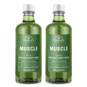 Village Naturals Therapy front packaging showing two 16 oz bottles and label benefits