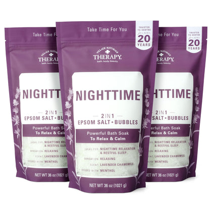 Village Naturals Therapy front packaging showing calming lavender scent and benefits