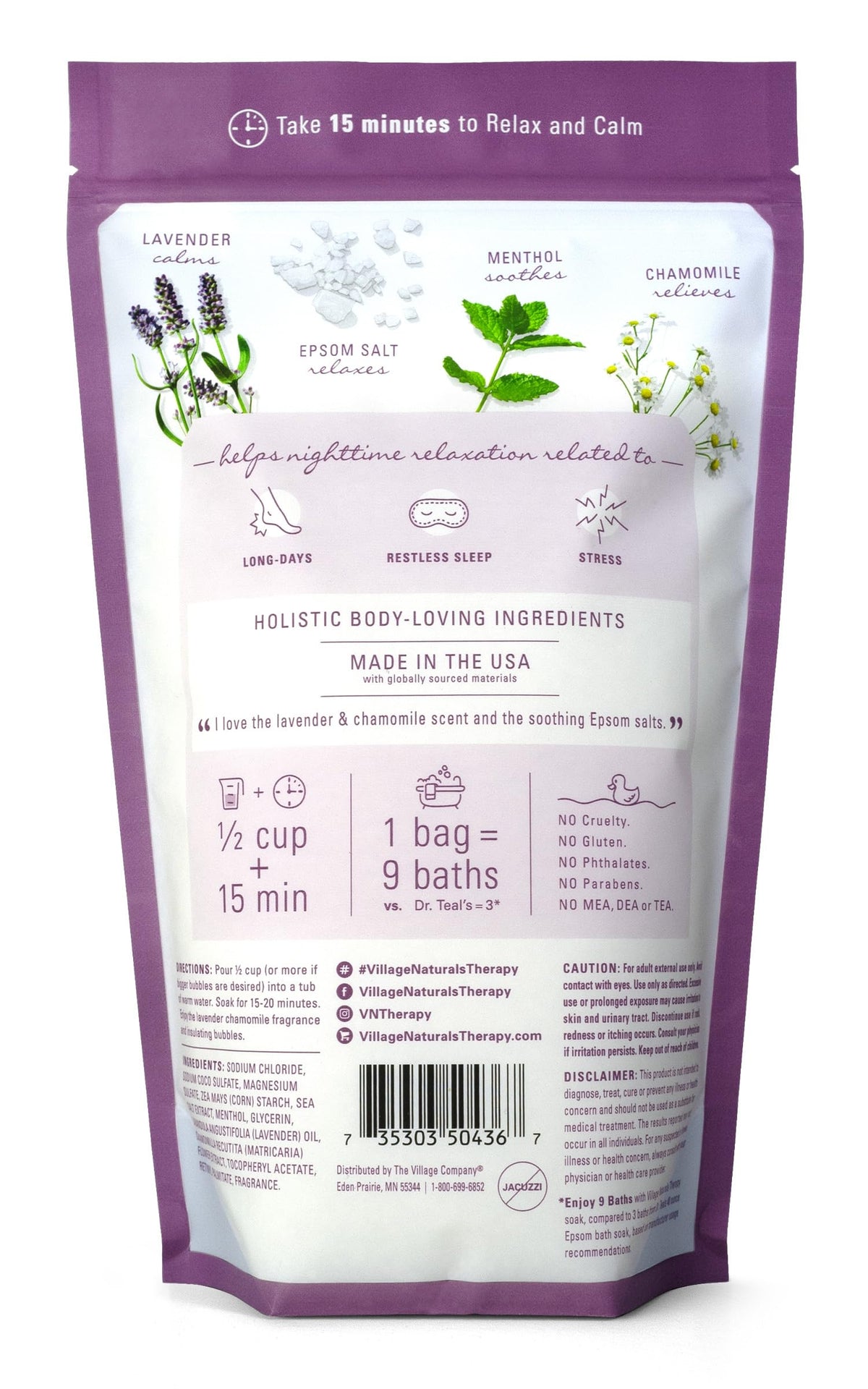 Village Naturals Therapy open lid close-up displaying powder texture for easy scooping