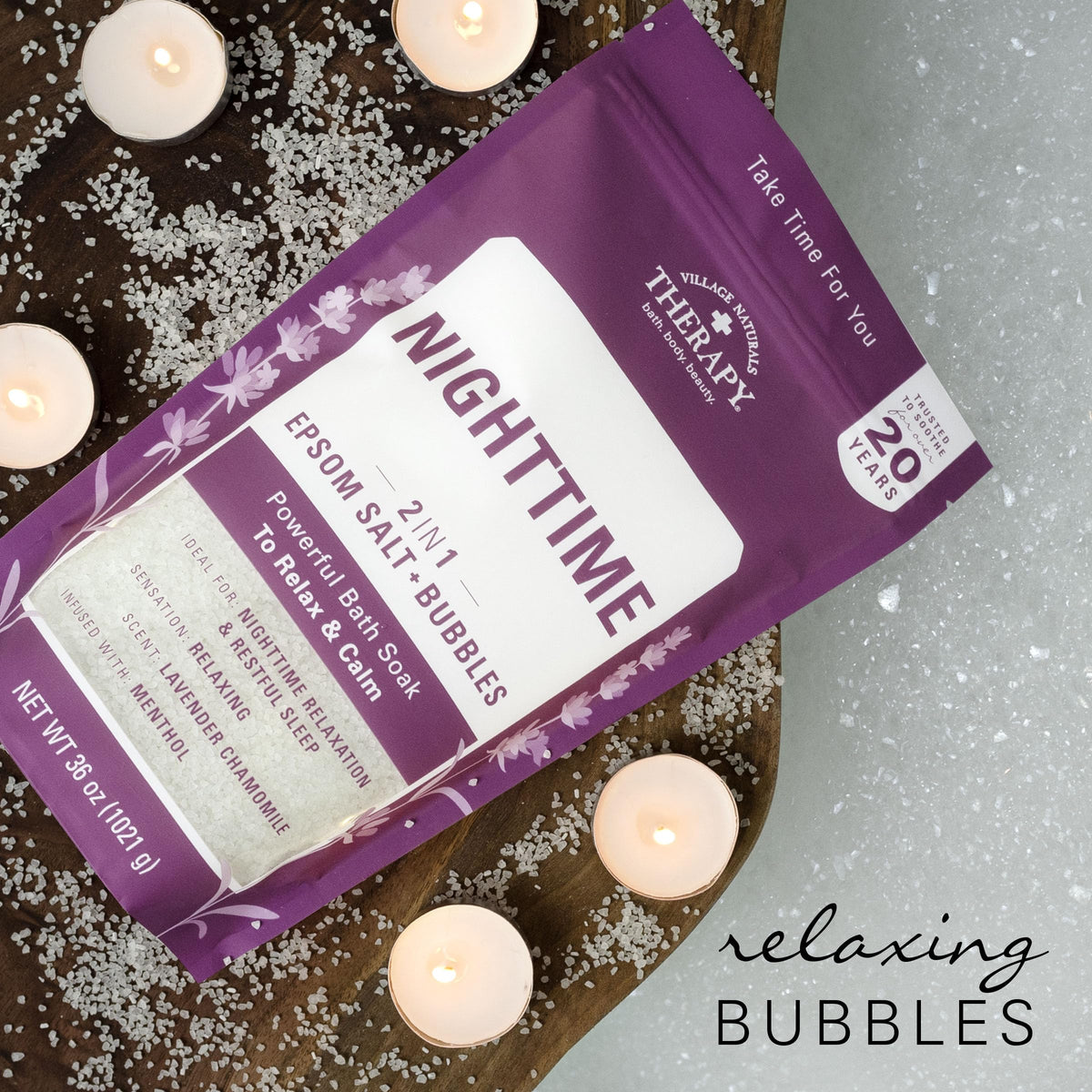 Village Naturals Therapy three-pack stacked to show multipack savings and supply