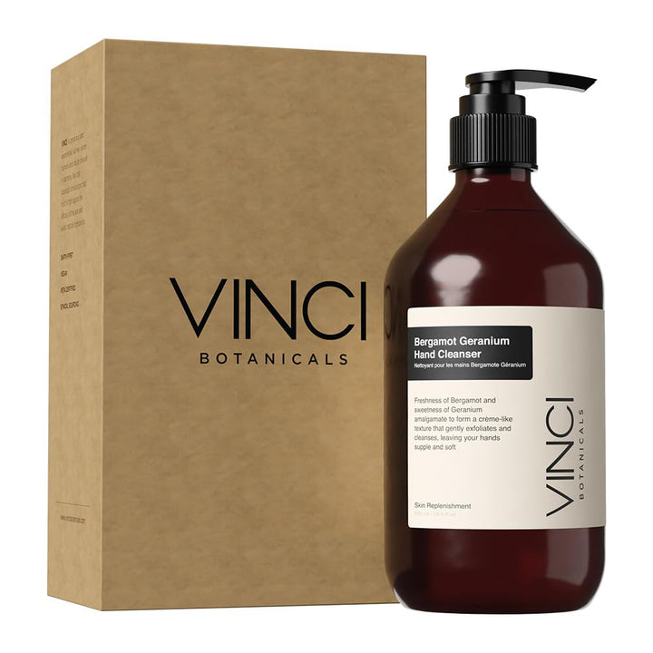 Vinci Botanicals front bottle showing label and 500 ml size, clear product benefit