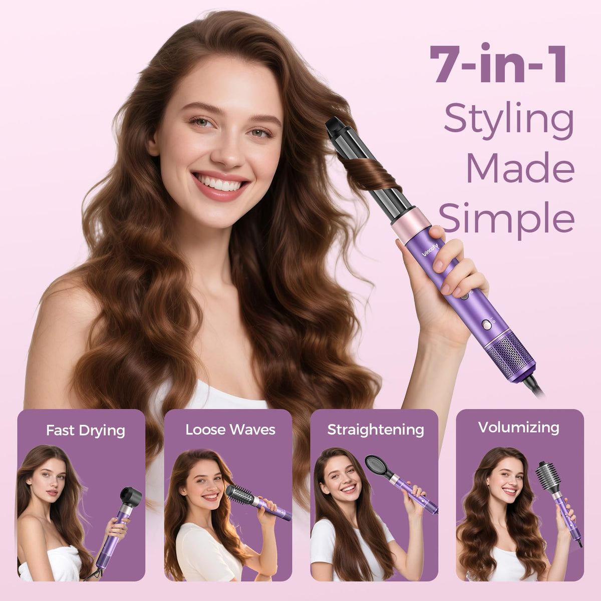 Vincofy oval brush closeup bristles for gentle detangling and shine