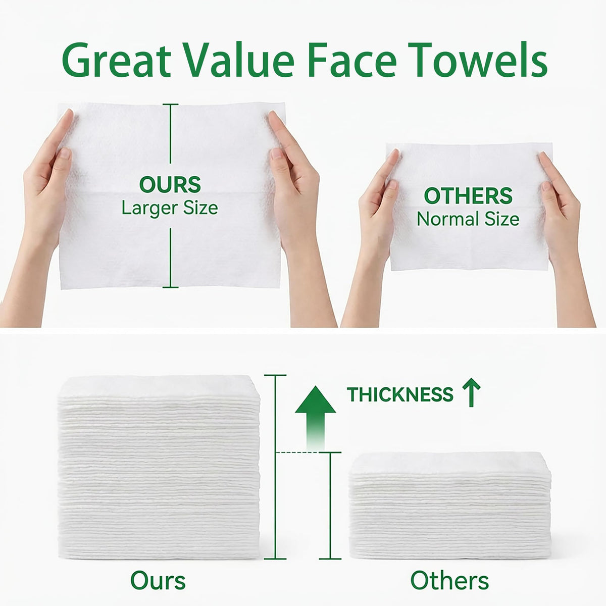 Vinda towel next to hand to show XL size and coverage