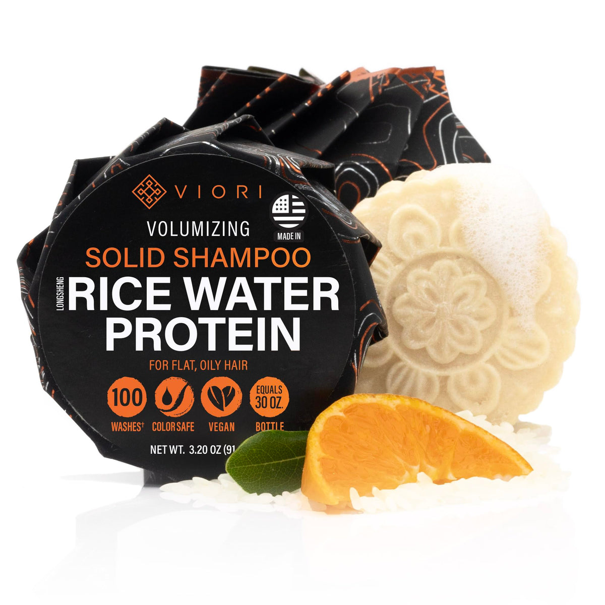 Viori front packaging showing clarifying shampoo bar and eco benefits