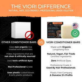 Viori conditioner bar held in hand to show size and easy handling
