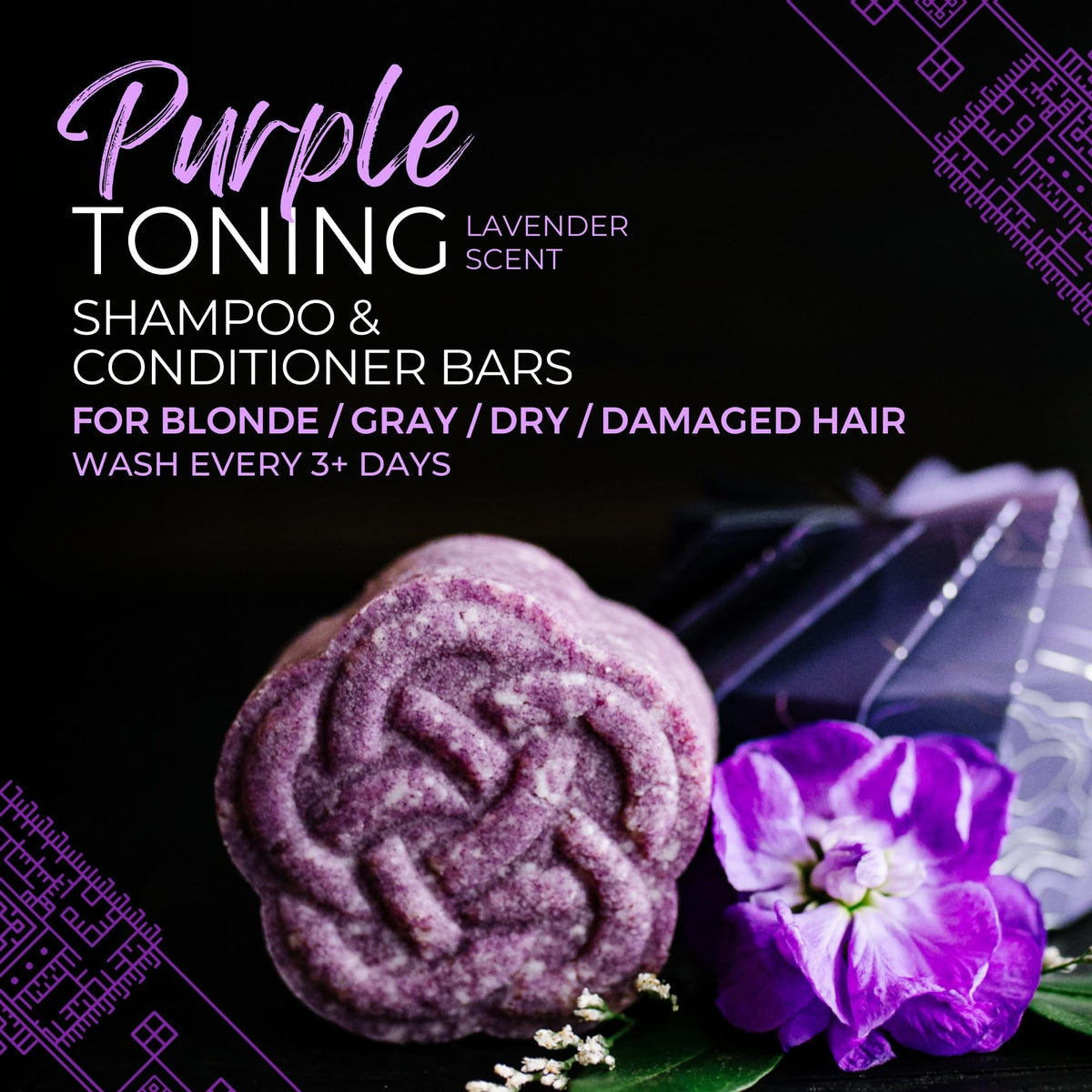 Viori purple shampoo bar texture close-up highlighting gentle pigment and conditioning