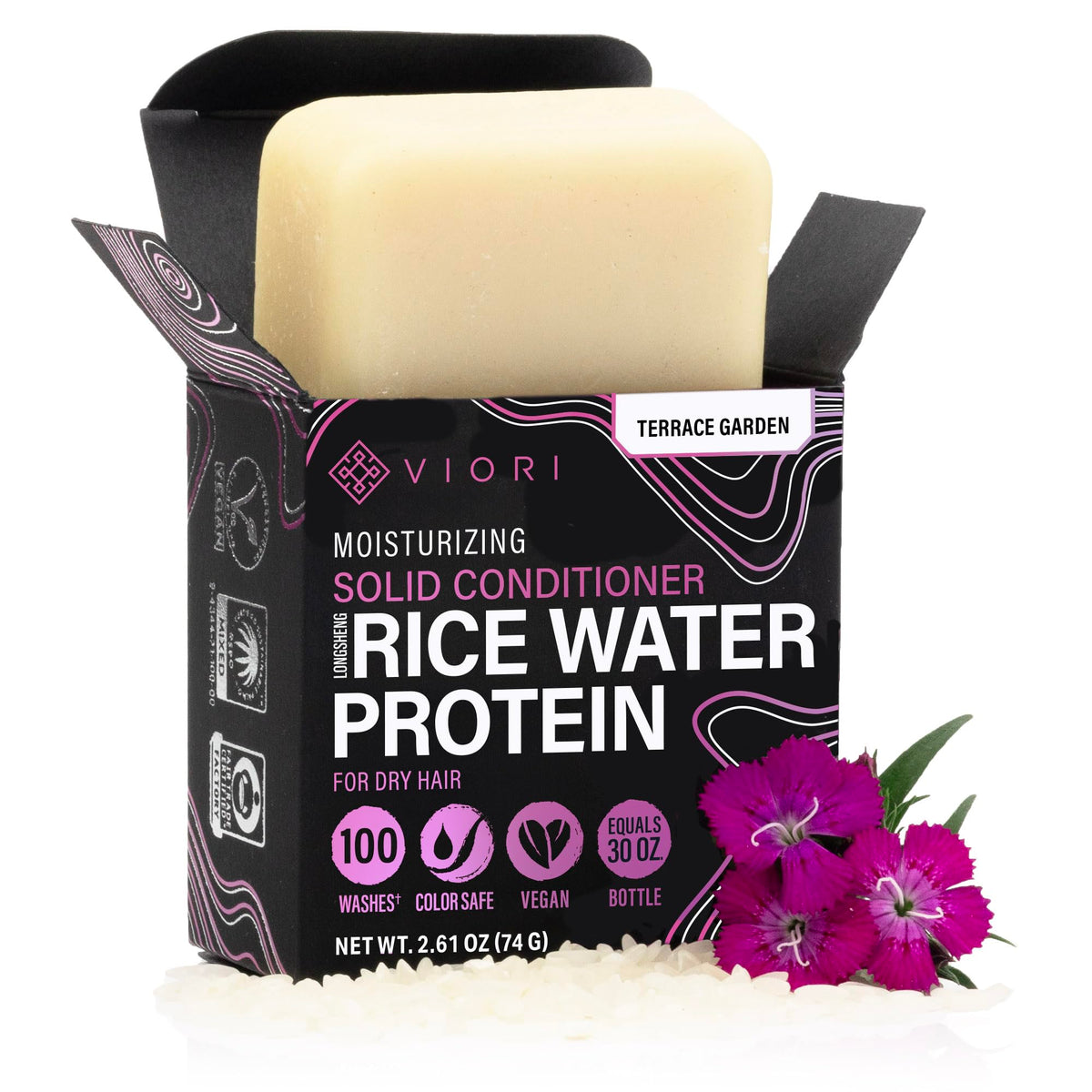Viori front packaging showing eco-friendly conditioner bar benefits