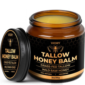 VIORY front jar showing unscented tallow and honey balm for nourishing hydration