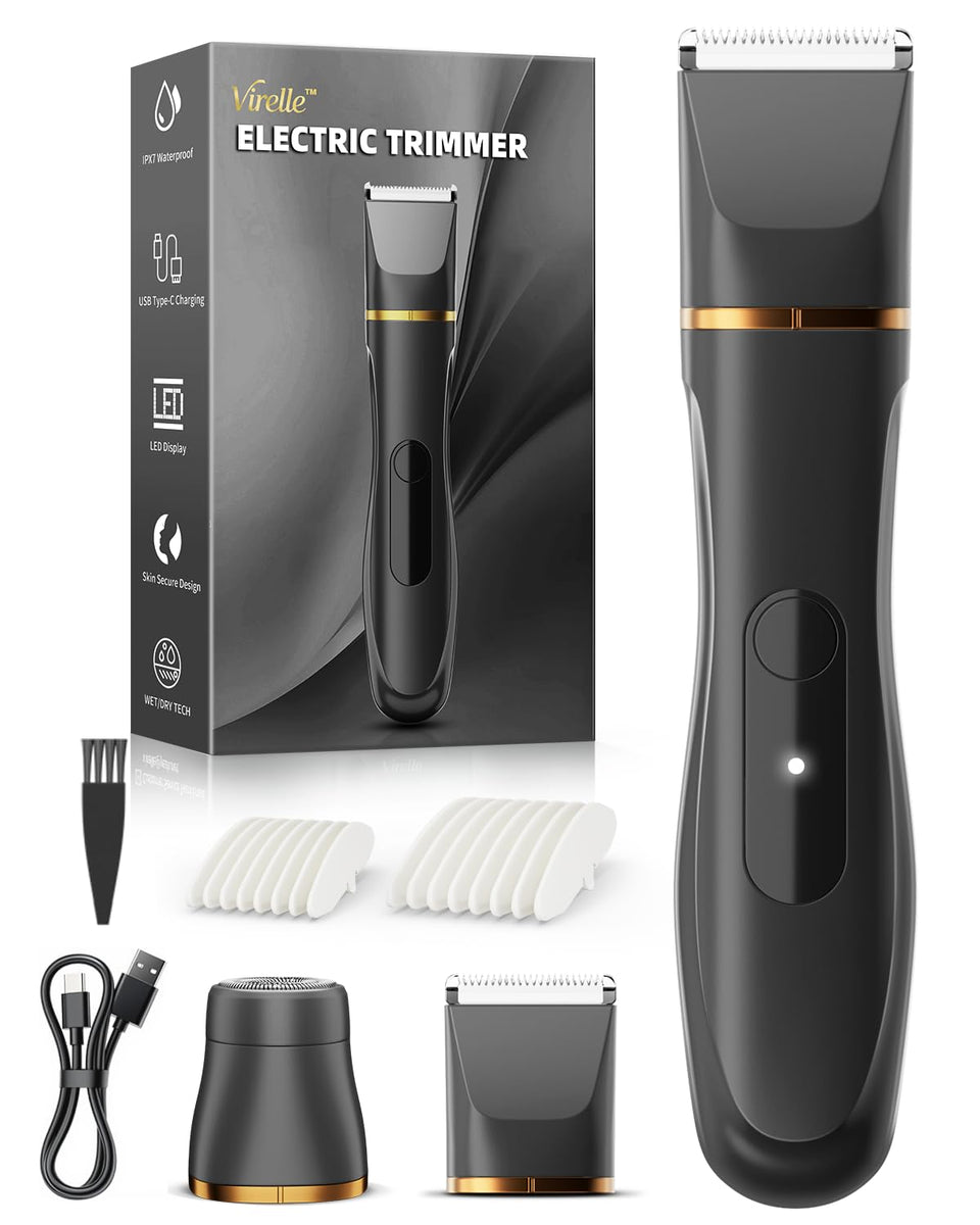 Virelle front view showing trimmer and sleek packaging, ideal gift