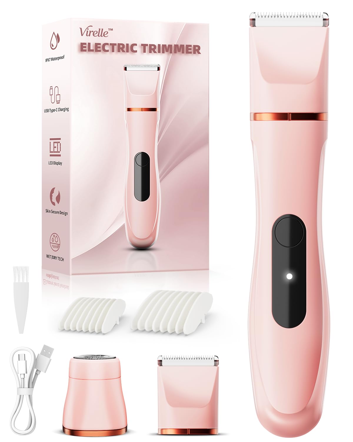 Virelle front packaging showing compact trimmer and sleek design for travel