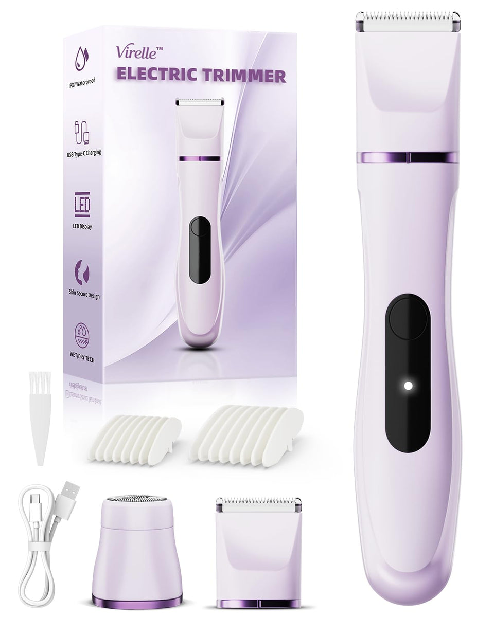 Virelle front view showing product and packaging, highlights portability and design