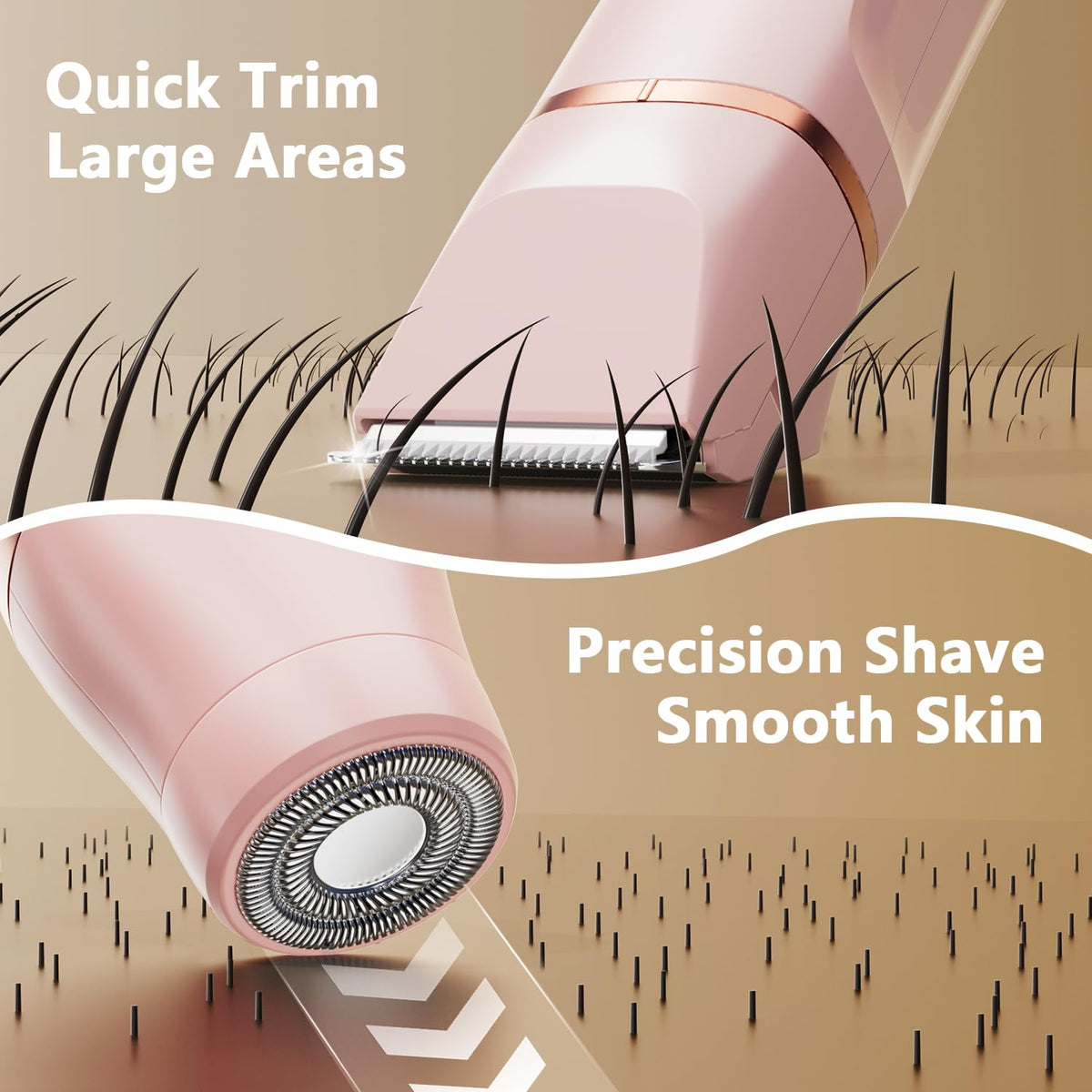 Virelle trimmer head detail showing sharp stainless steel blades for precise trims