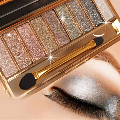 Virtegasas front packaging displaying nine-color glitter palette for travel