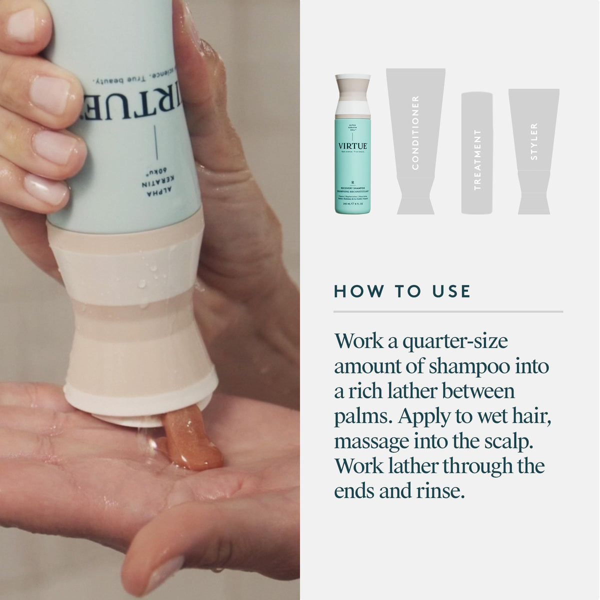 VIRTUE-treated color hair before and after showing improved shine benefit