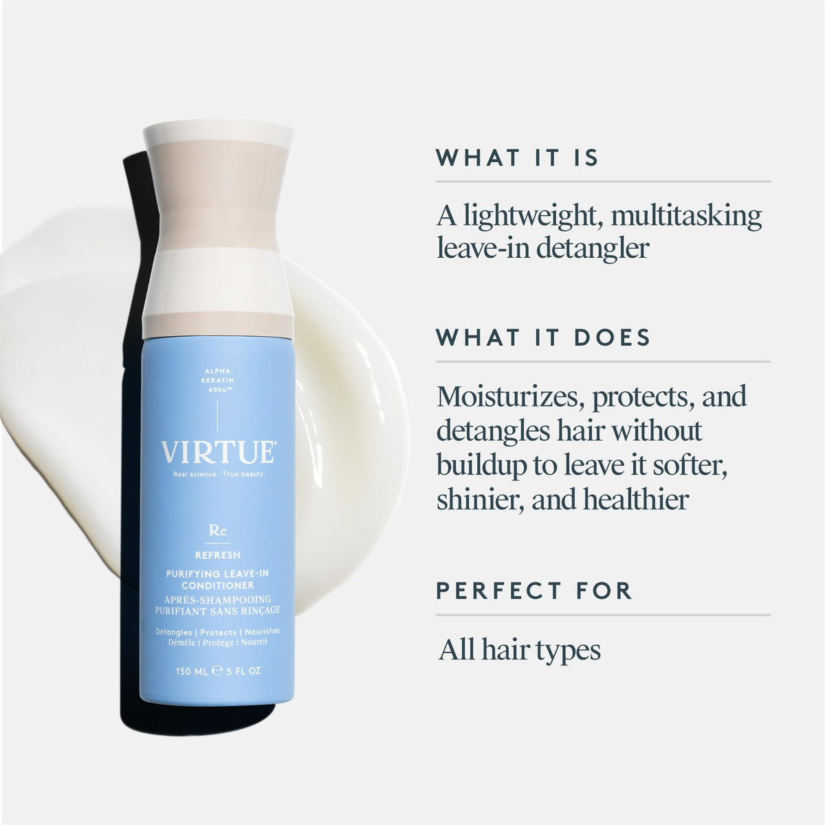 VIRTUE fine mist spraying over hair for even lightweight coverage and detangling