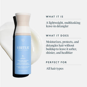 VIRTUE fine mist spraying over hair for even lightweight coverage and detangling