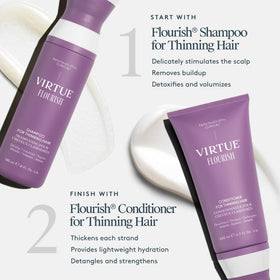 Applying VIRTUE conditioner to hair in hands for easier detangling