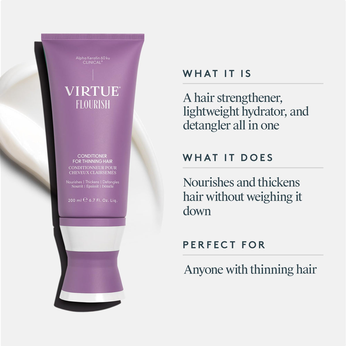 VIRTUE back label with ingredients and usage information for clarity
