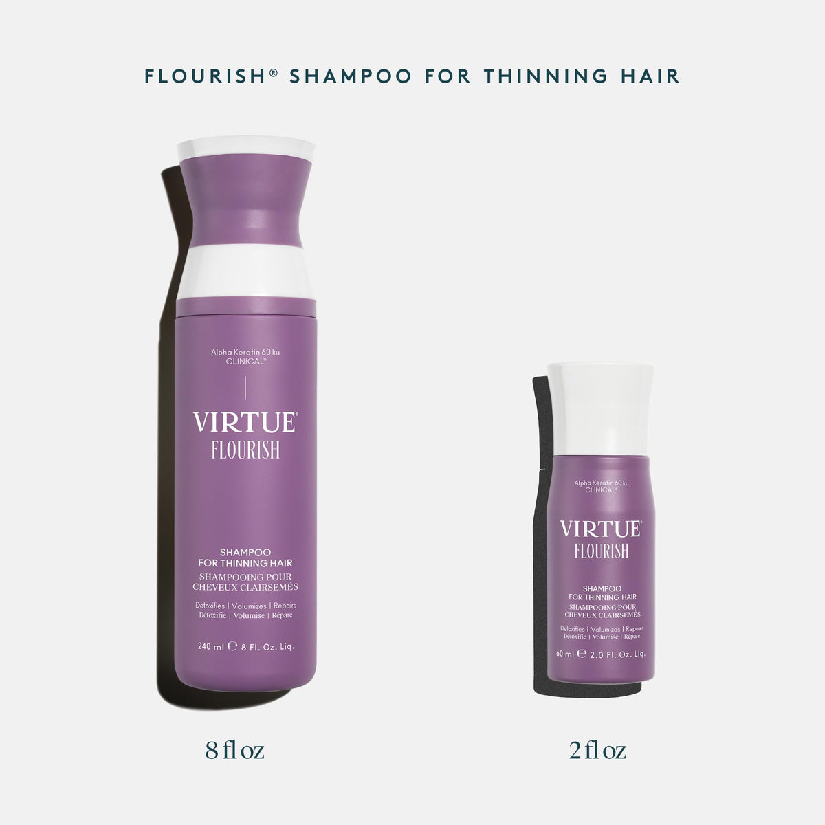 VIRTUE bottle beside color-treated hair showing color-safe formula benefit