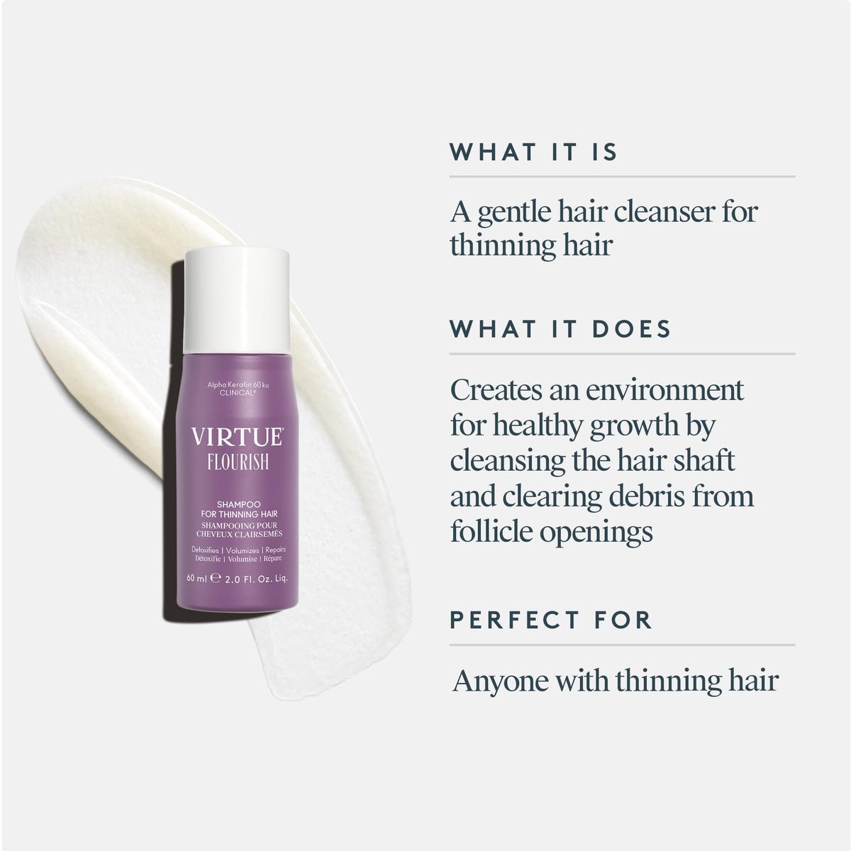 VIRTUE label close-up highlighting ingredient and usage information for informed choice