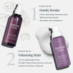 VIRTUE bottle held in hand showing travel-friendly size and convenience