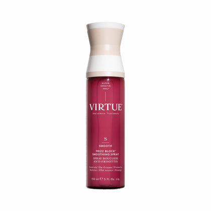 VIRTUE bottle front packaging showing lightweight frizz control benefit