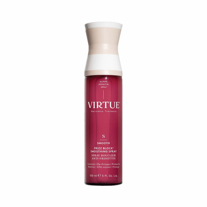 VIRTUE bottle front packaging showing lightweight frizz control benefit