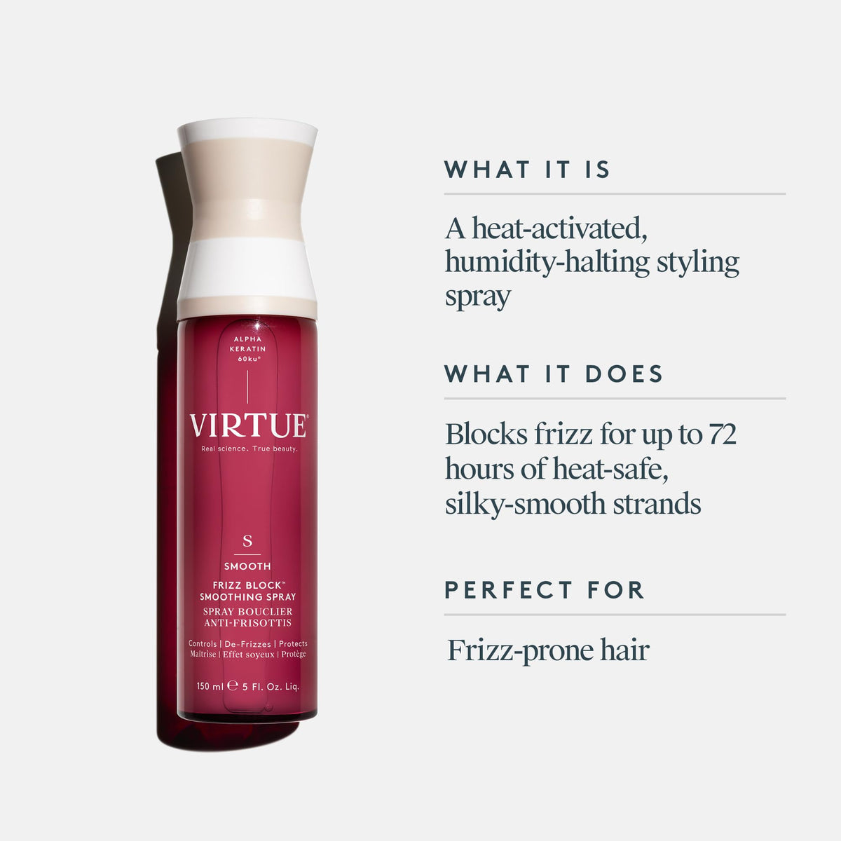 VIRTUE spray nozzle close-up demonstrating even mist for styling