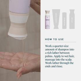 VIRTUE person using shampoo in shower illustrating easy root lift