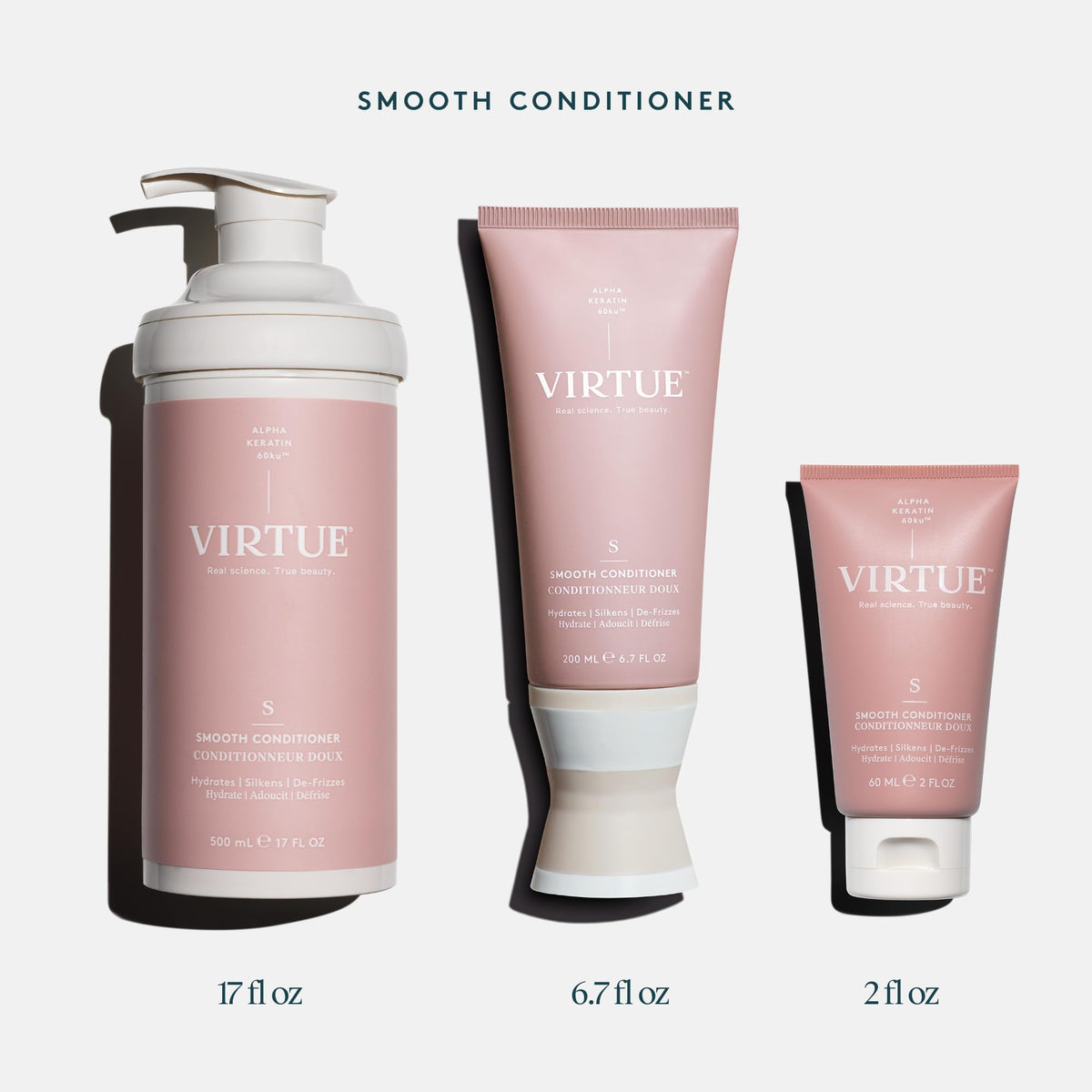 VIRTUE before and after hair showing reduced frizz and shine
