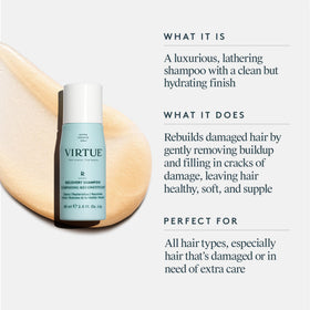 VIRTUE close-up of creamy shampoo texture highlighting keratin infusion